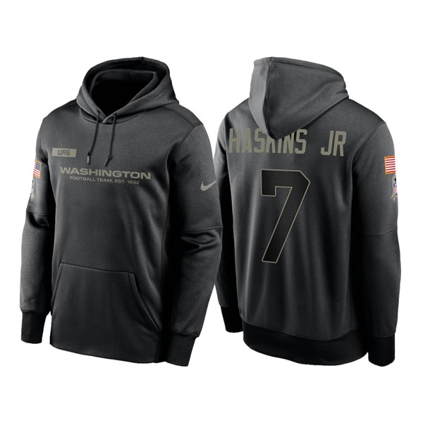 Men's Washington Football Team #7 Dwayne Haskins Jr. Black NFL 2020 Salute To Service Sideline Performance Pullover Hoodie Men's Washington Football Team #7 Dwayne Haskins Jr. Black NFL 2020 Salute To Service Sideline Performance Pullover Hoodie